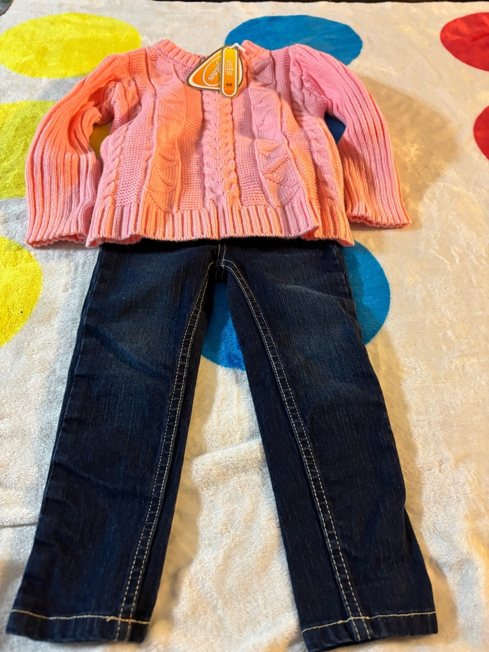 Girls Pink Cable Knit Sweater and roca wear Dark Denim Jeans